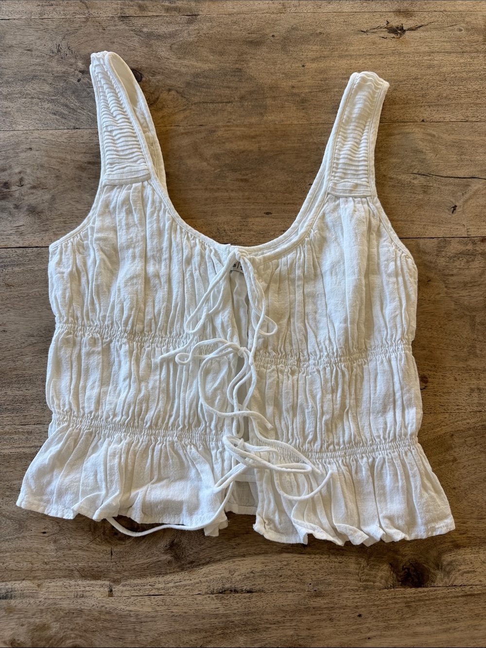 Abercrombie & Fitch White Tie-Front Ruffle Hem Camisole